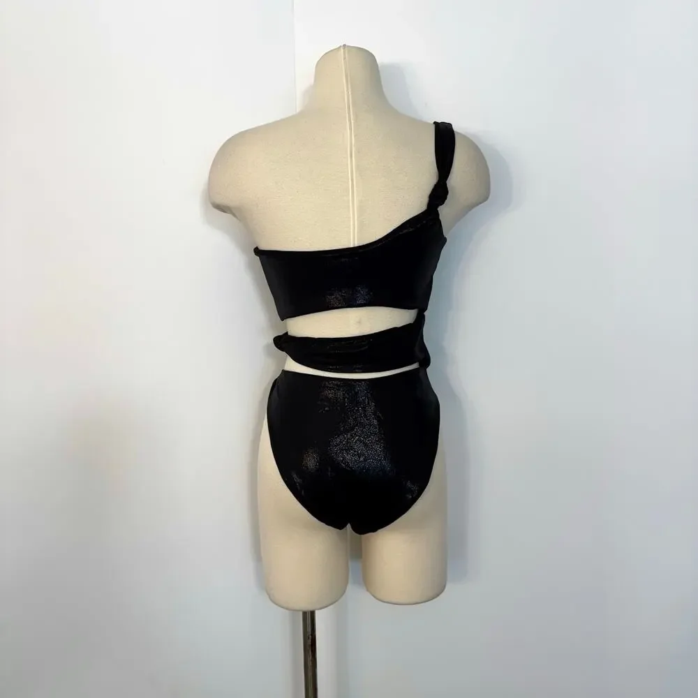 SKIMS Liquid Shine Swim Knotted One Shoulder Monokini Swimsuit Onyx L NWT